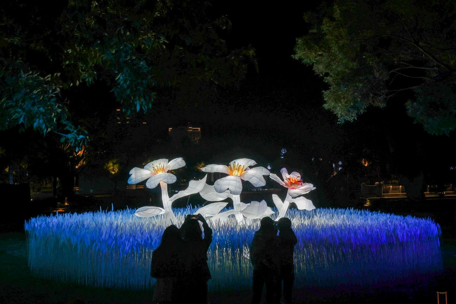 「奇幻花園」作品由藝術家游文富用2萬根竹籤、2萬片羽毛打造，展出日期至11月14日。